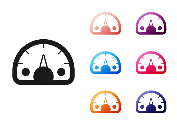 黑色的速度计图标孤立在白色的背景。设置图标丰富多彩。向量图片下载