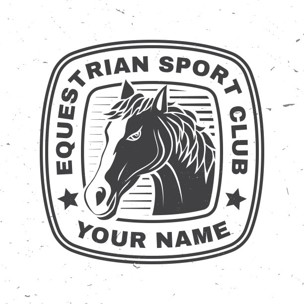 赛马运动俱乐部徽章、补丁、会徽、标志。矢量插图。复古的单色马术标签与马的头轮廓。骑马运动。概念衬衫或标志，印刷，邮票或t恤。图片下载