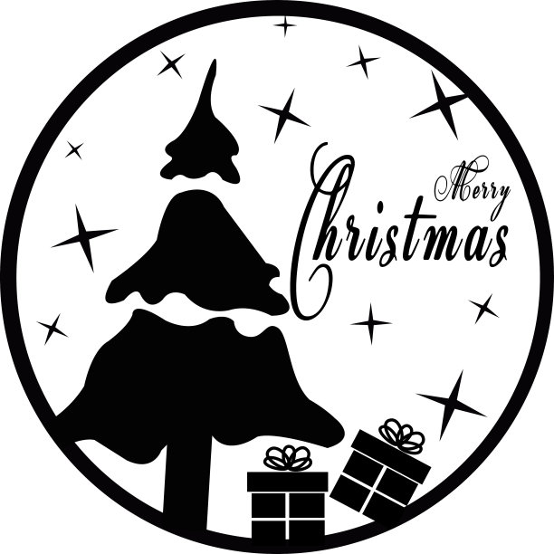 矢量圣诞图标在圆形框架与文本圣诞快乐和圣诞树在白色的背景。圣诞节卡片的简单模板图片下载