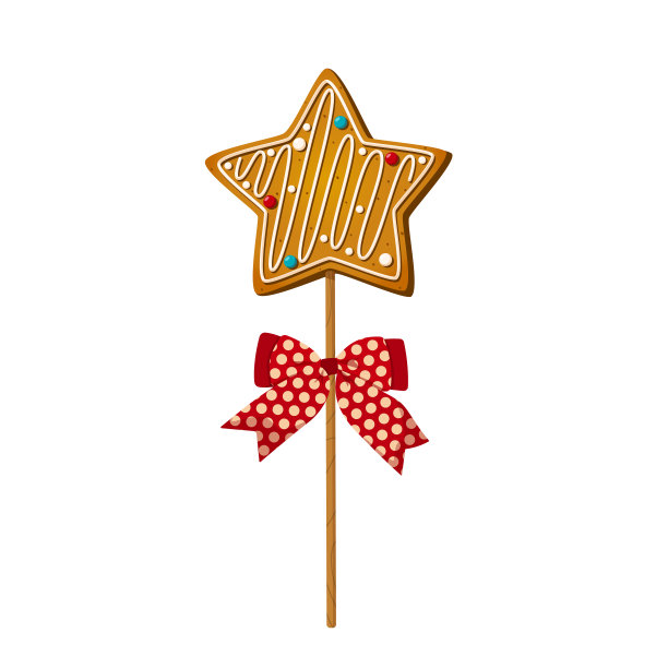 蛋糕pop与姜饼饼干形状的明星在卡通风格。甜饼干木棒节日装饰孤立在白色背景。矢量图图片下载