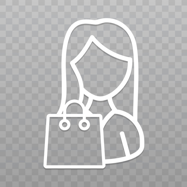 细线女人与购物袋图标。透明背景上的客户图标。图片下载