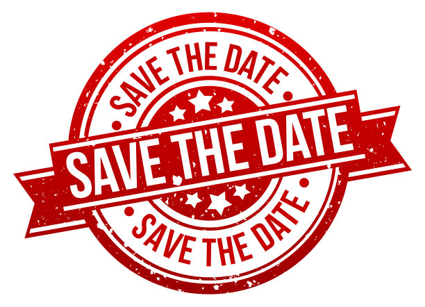 保存日期邮票按钮旗帜徽章在红色。Eps10向量。图片下载