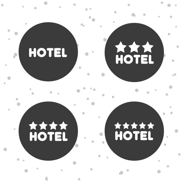 酒店的图标。三星级、四星级、五星级酒店标志。图片下载