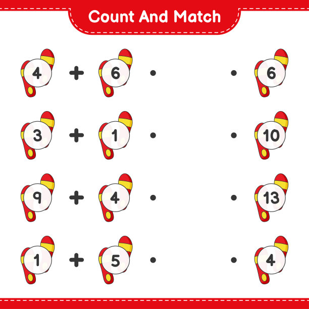 计算并匹配，计算Flip Flop的数量并匹配正确的数字。教育儿童游戏，可打印的工作表，矢量插图图片下载