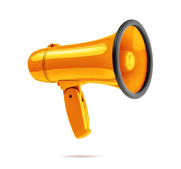 黄色扩音器孤立在白色背景。文件包含隔离的路径。图片下载
