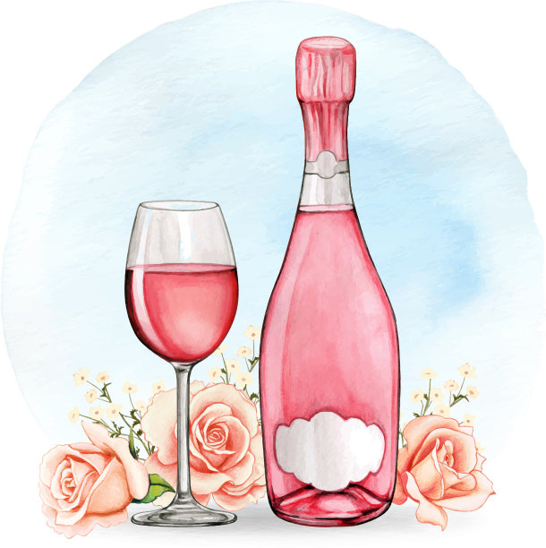 水彩手绘精美的酒瓶和葡萄酒图片下载