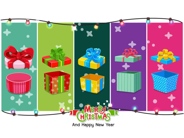 圣诞图标礼品盒设置庆祝活动图片下载
