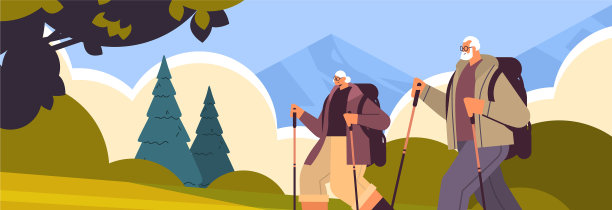 资深男女徒步旅行者一起旅行图片下载