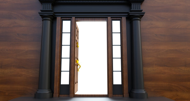 打开一扇有光线穿过的门。打开门,图片下载