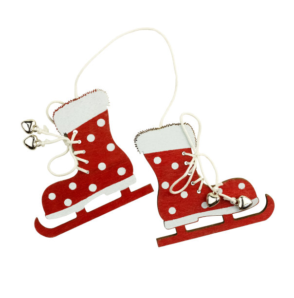 红色圆点带鞋带的木制溜冰鞋。图片下载