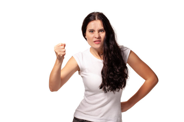 年轻漂亮的女人用拳头威胁着那幅肖像图片下载