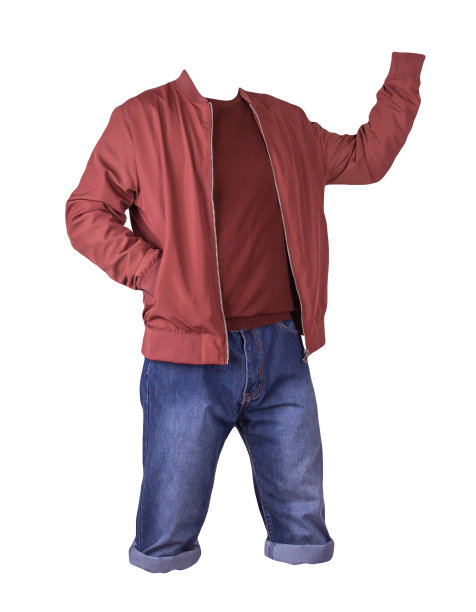 牛仔蓝短裤，毛衣和夹克上的拉链孤立在白色的背景图片下载