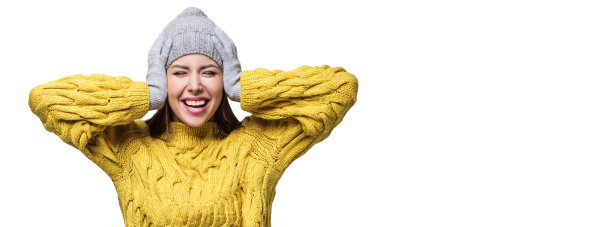 美丽的惊喜兴奋的女人冬季肖像图片下载