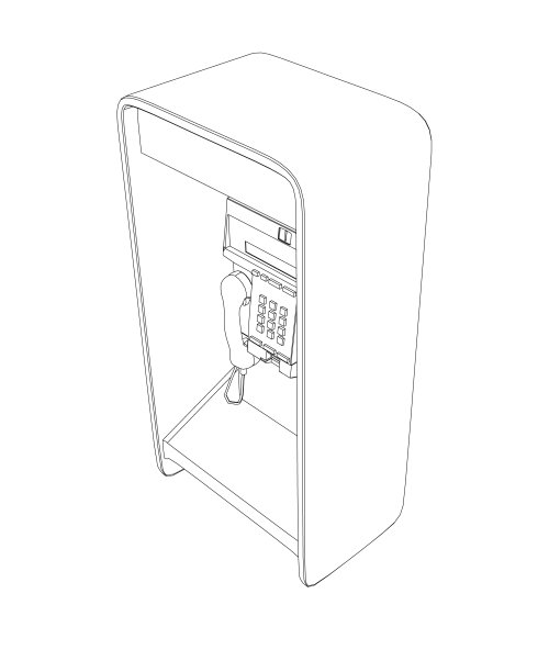 一个摊位的轮廓与街头电话从黑色线孤立在一个白色的背景。等距视图。矢量图图片下载