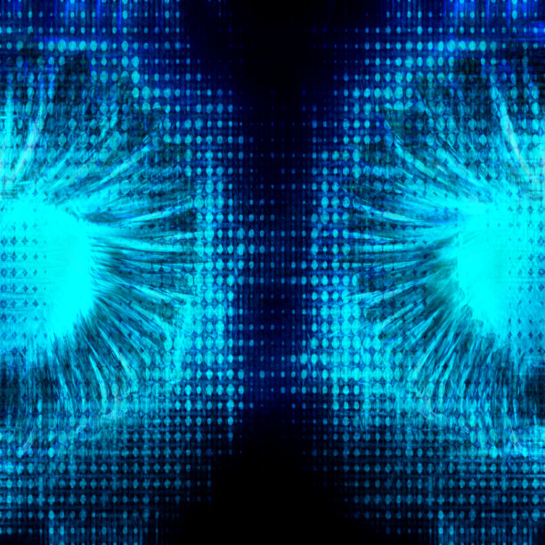 复杂的双半透明莫比乌斯环三维物体形状在明亮的蓝绿色阴影图片下载