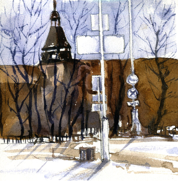 欧洲城市水彩画景观图片下载