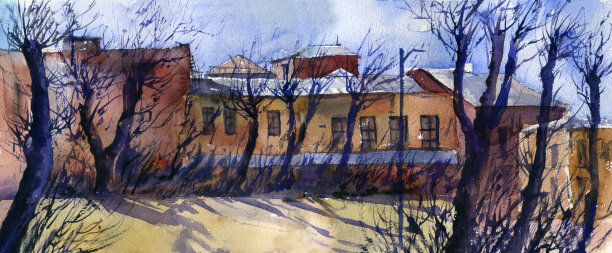 欧洲城市水彩画景观图片下载