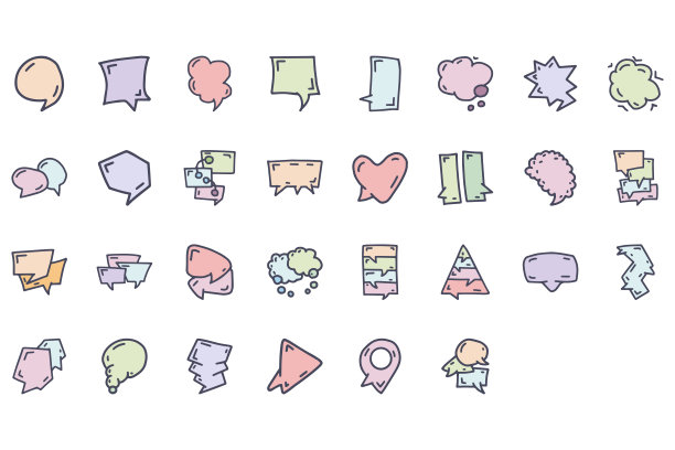 语音气泡颜色矢量涂鸦简单图标集图片下载