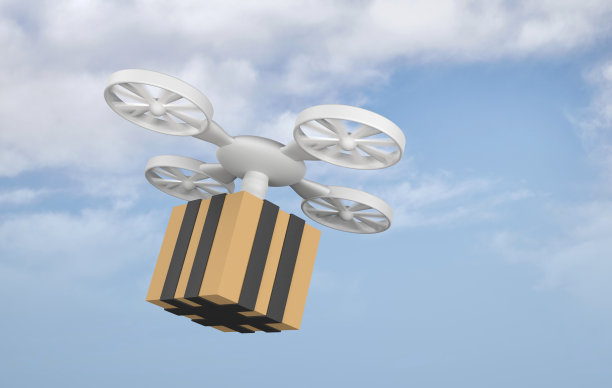 无人驾驶飞机交付的概念。无人机携带包裹。图片下载