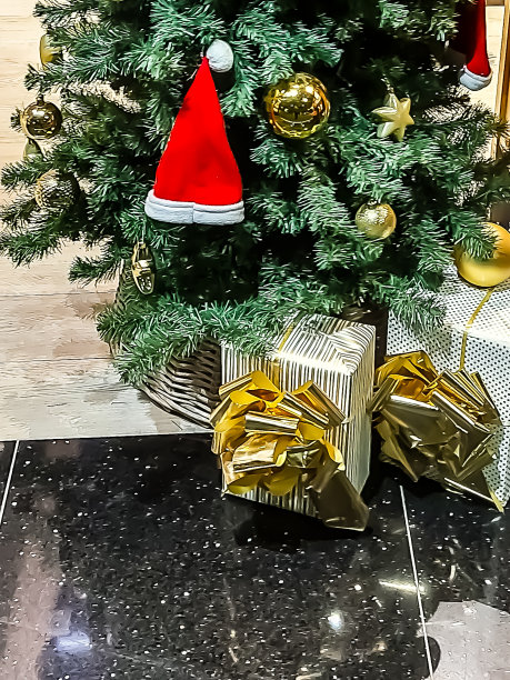 圣诞树下放着包装好的礼物图片下载