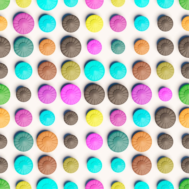 3 d渲染。天衣无缝的图案，不同颜色的外星飞船，随机大小的白色背景。图片下载