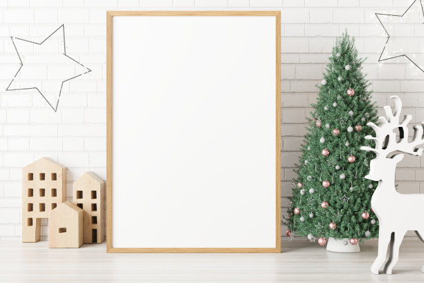 模型海报相框与圣诞节装饰。图片下载