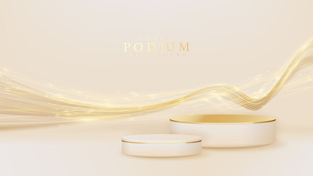 奶油色裙摆搭配金色曲线线条元素，豪华旗帜背景设计。图片下载