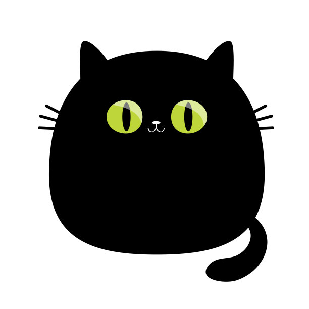 有趣的猫。绿色的大眼睛。黑色的轮廓。可爱的卡通人物。胡子。婴儿宠物动物收藏。万圣节快乐。贴纸t恤打印模板。平面设计。白色背景。孤立。图片下载
