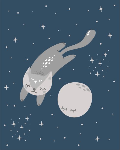 一只可爱的猫在太空中的月亮附近飞来飞去图片下载