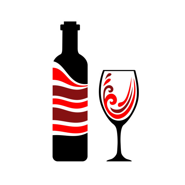 把酒倒进玻璃杯里。酒的时候了。酒瓶和玻璃红酒图形风格。图片下载