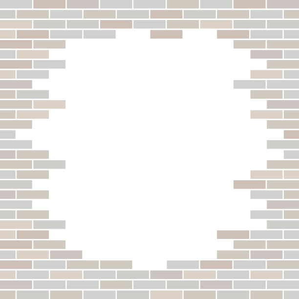 现实的模式。白色背景上的圆形灰色砖墙。彩色的背景。带有复制空间的灰色砖纹理。边框，任何文本的框架。图片下载
