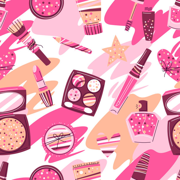 无缝图案与化妆品护肤和化妆。说明广告。美容和时尚项目。图片下载