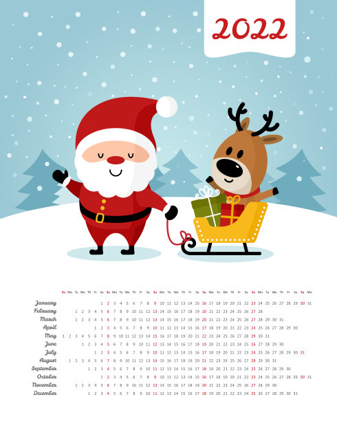 矢量日历2022年。一周从周日开始图片下载