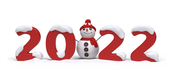 2022年新年设计与可爱的雪人。剪切路径。图片下载