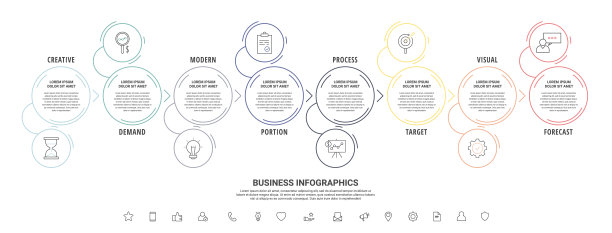 带有8和箭头的细线矢量信息图图片下载