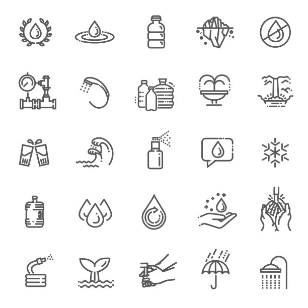 水图标设置在细线风格图片下载