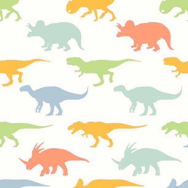 幼稚的无缝图案与恐龙剪影。背景和壁纸的邀请，卡片，织物，包装，纺织品，海报。矢量插图。图片下载