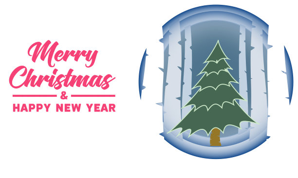 圣诞树快乐，新年快乐。带圣诞树的圣诞卡。矢量图图片下载