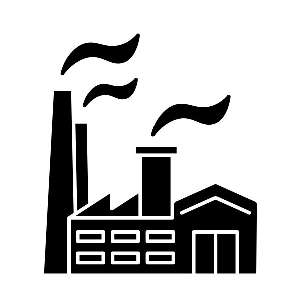 工厂图标。带烟雾的工业建筑。制造对象的黑色轮廓。工业设计厂房图片下载