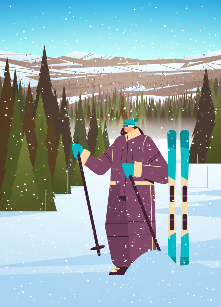 滑雪者，女运动员，女滑雪，做活动，冬季假期概念，降雪景观背景图片下载