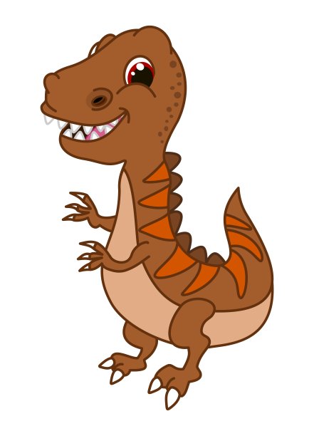 有白色牙齿和橙色斑点的年轻棕色暴龙恐龙-矢量图片下载