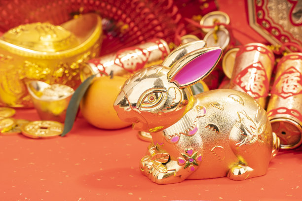 中文:祝福中国兔子新年，中国书法翻译:新年好祝福图片下载