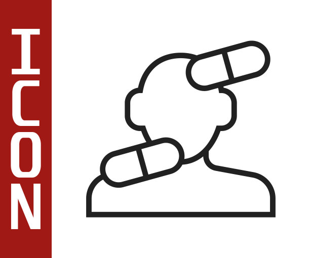 黑线镇静药图标孤立在白色背景。向量图片下载