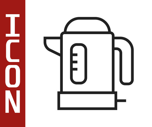 黑色线条电水壶图标孤立在白色背景。茶壶图标。向量图片下载