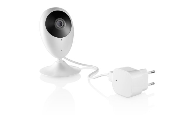 前视图的摄像头监控婴儿与插头，隔离图片下载