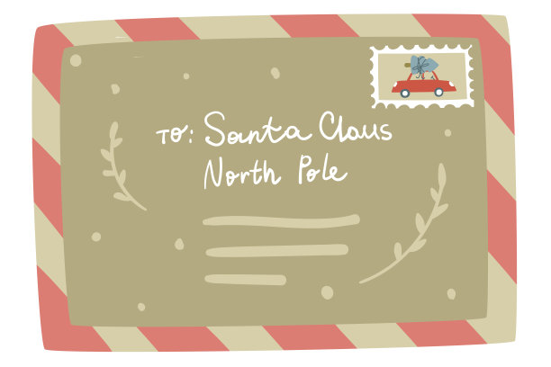 信封与邮政邮票与可爱的汽车和圣诞树图片下载