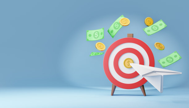 3d红色箭靶与纸飞机纸币和货币硬币。营销概念。3D插画渲染。图片下载