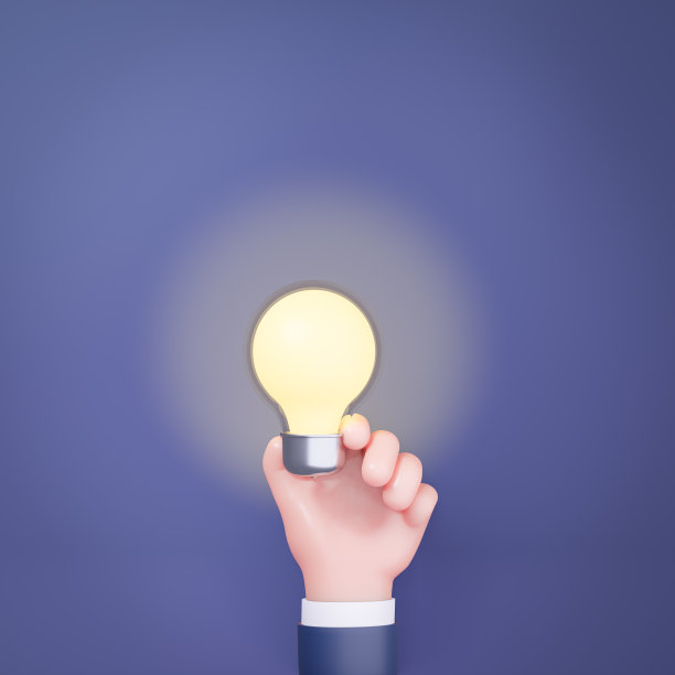 3d卡通手握灯灯泡发光。市场营销的概念。3 d图呈现。图片下载