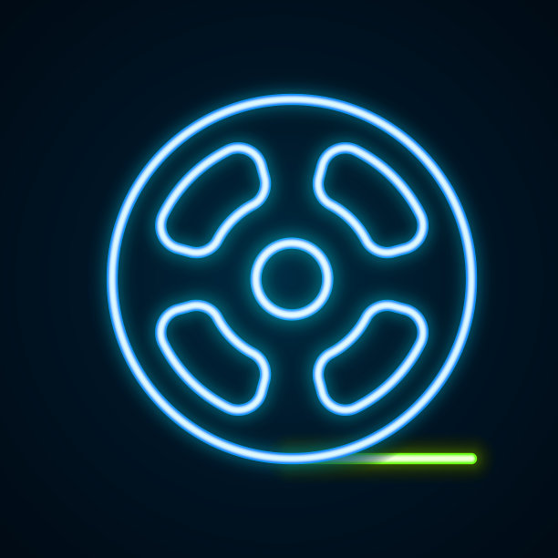 发光的霓虹灯线电影卷轴图标孤立在黑色图片下载