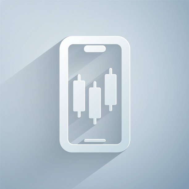 纸切移动股票交易概念图标孤立的灰色背景。网上交易，股票市场分析，商业和投资。纸艺术风格。向量图片下载